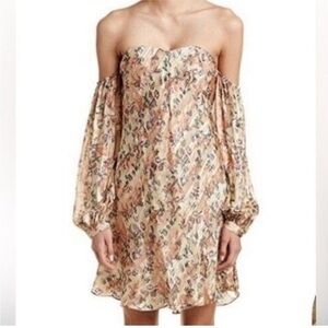 Haute Hippie Strapless  silk Dress in Cream and Brown, US6
